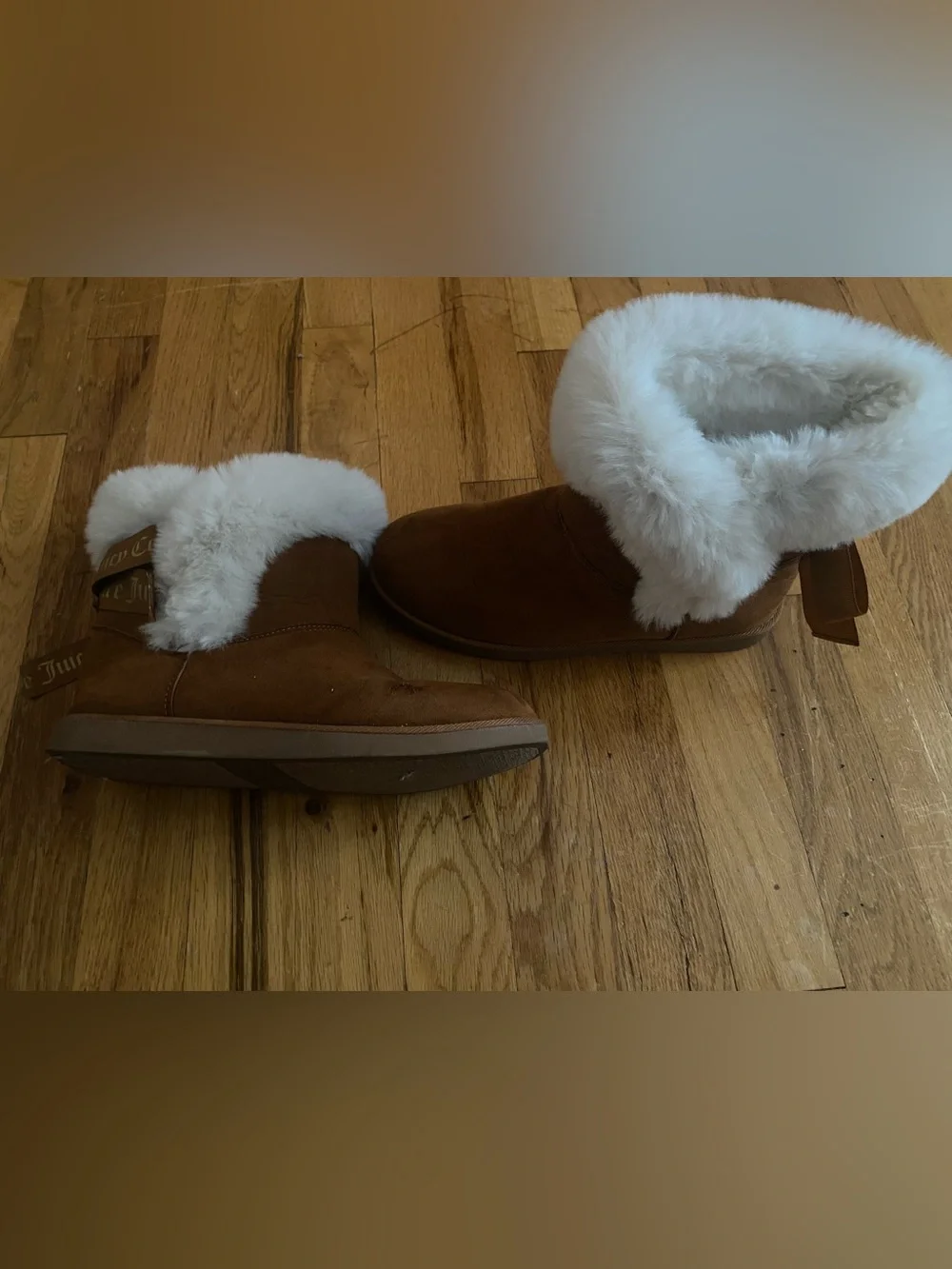 Juicy Couture Chestnut Brown Faux-Suede Shearling Cuff Boots
